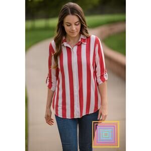 LuLaRoe Red & White Striped Valentina Top Sz. 2x
